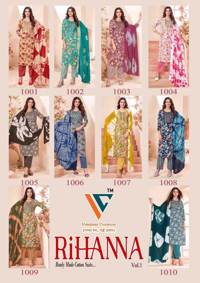 Rihanna Vol 1 By Vandana Rayon Printed Kurti With Bottom Dupatta Wholesale Market In Surat